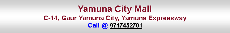 Text Box: Yamuna City Mall
C-14, Gaur Yamuna City, Yamuna Expressway 
Call @ 9717452701
